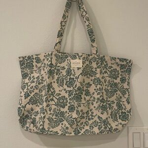 Sezane Floral Tote Bag - Green and Cream